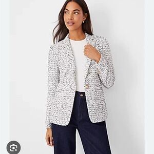 Ann Taylor Hutton Tweed Blazer, White/Black, 6P
